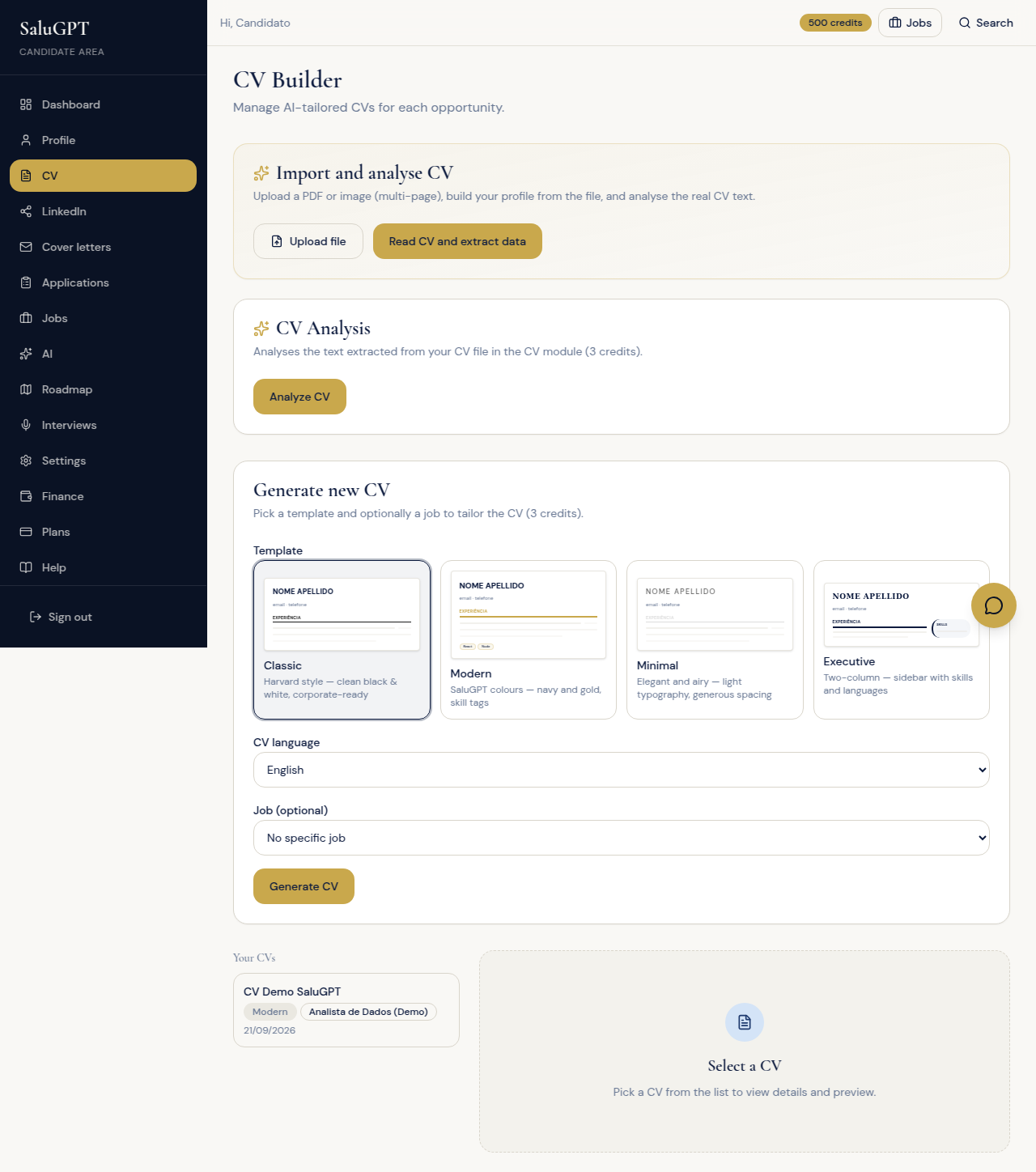 CV with templates