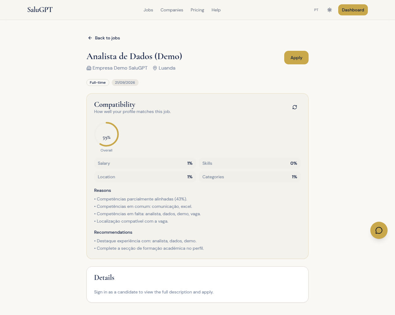 Job detail (signed-in candidate)