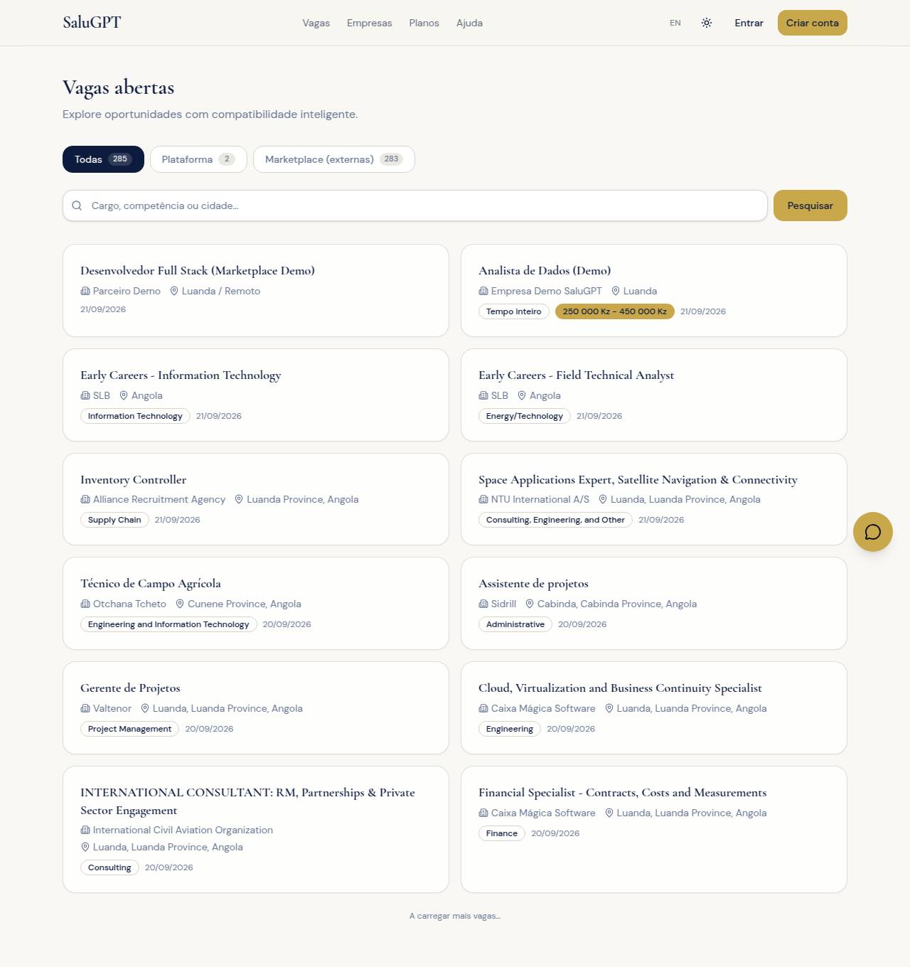 Lista de vagas
